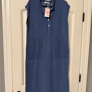 Blue Pinstripe Sleeveless Midi Dress